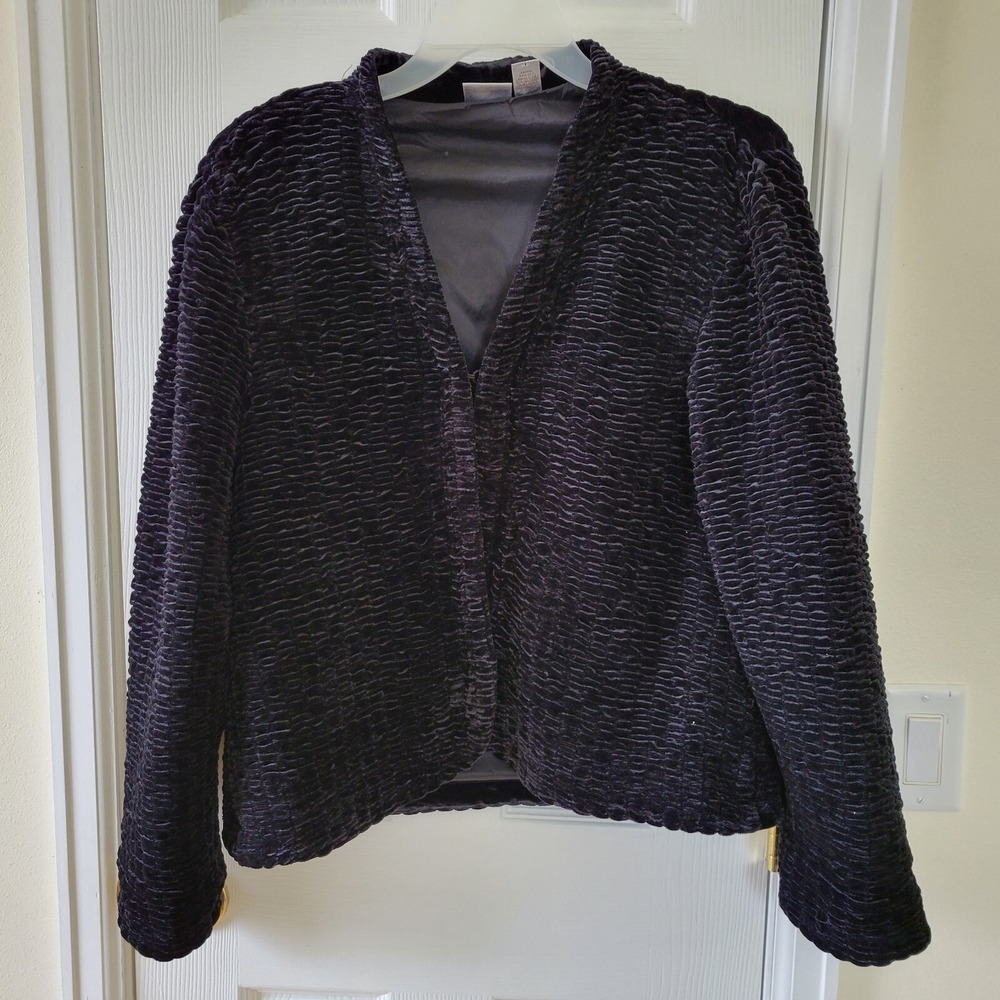 Chico's Size 3 / XL Monique Evening Jacket Black Longsleeve‎ Textured Stretch